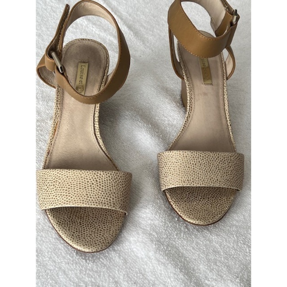 Louise Et Cie Rose Gold & Beige Wedge Sandals | Women's 7.5 M | Good Condition